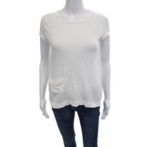 Transit Par Such Women White Linen Short Sleeve Round Neck T-Shirt Size L